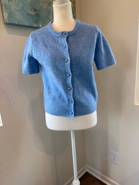 Soft Sky Blue Short-Sleeve Button Cardigan Sweater Size S Coquette soft girl